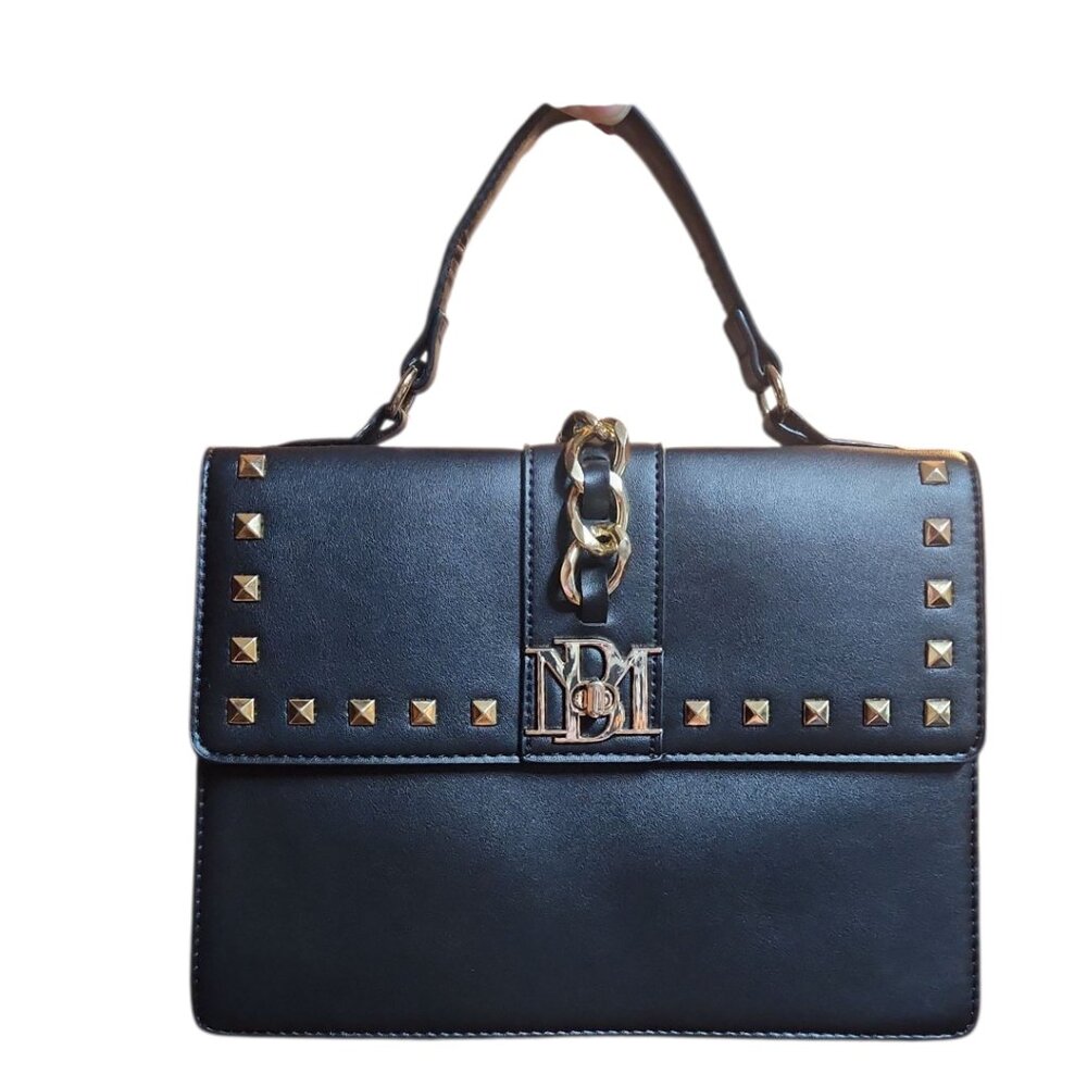 Badgley Mischka NWT monogram Bag black gold hardware studs Vegan leather